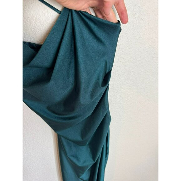 Windsor Dark Satin Green Long Dress Slit Size Small Formal Prom Wedding - Picture 4 of 10